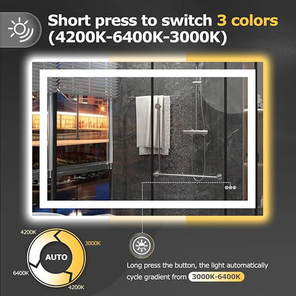 48X32 LED Bathroom Mirror with Lights, Anti-Fog, Dimmable, Backlit + Front Lit, Smart Bathroom Vanity Mirror, Memory Function, Shatterproof, Tempered Glass (Horizontal/Vertical)
