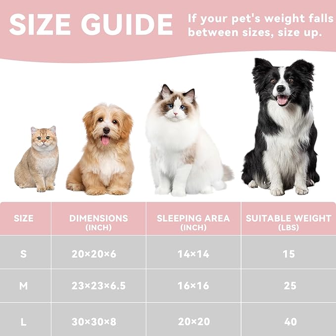 23in Pink Round Cat Dog Bed for Large Medium Small Dogs Cats, Machine Washable Sleeping Sofa, Non-Slip Bottom Breathable Soft Calming Pet Cuddler for Indoor/Outdoor/Car/Cage-Mewly Pet