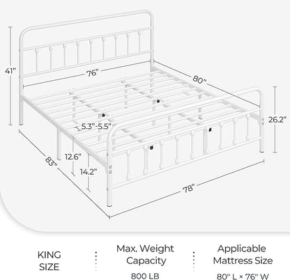 Yaheetech Classic Metal Platform Bed Frame Mattress Foundation with Victorian Style Iron-Art Headboard/Footboard/Under Bed Storage/No Box Spring Needed/King Size White