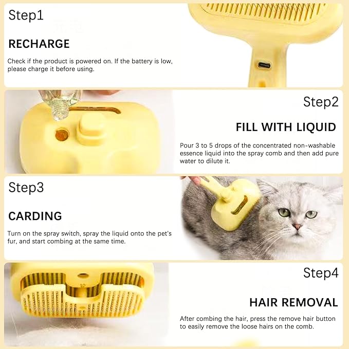 Pet Steam Brush Dog Four in One Multi-Purpose Cat Steam Brush Has Self-Cleaning Function Anti Static Massage Cleaning and Shedding Innovative Spray Function is Ideal for Cats and Dogs-Mewly Pet
