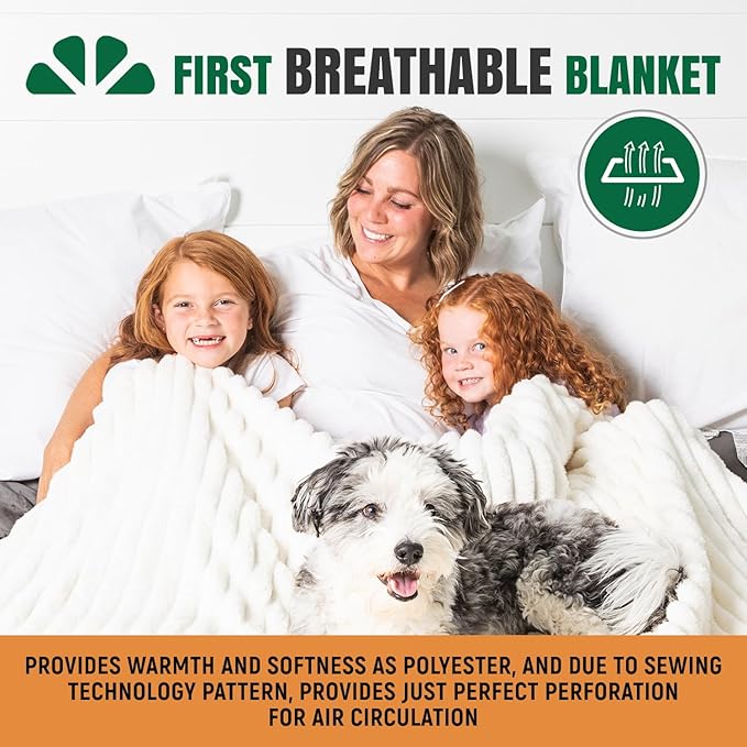 GO Premium Comfort Queen Blanket for Couch & Bed - Soft White Fleece for Living Room, Bedroom - Home Decor - 90x90 Inches