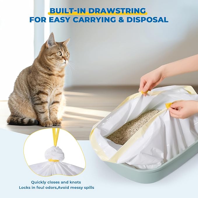 KONE Cat Litter Box Liners, 26 Count Extra Durable Large Drawstring Kitty Litter Pan Bags, 30" x 17"-Mewly Pet