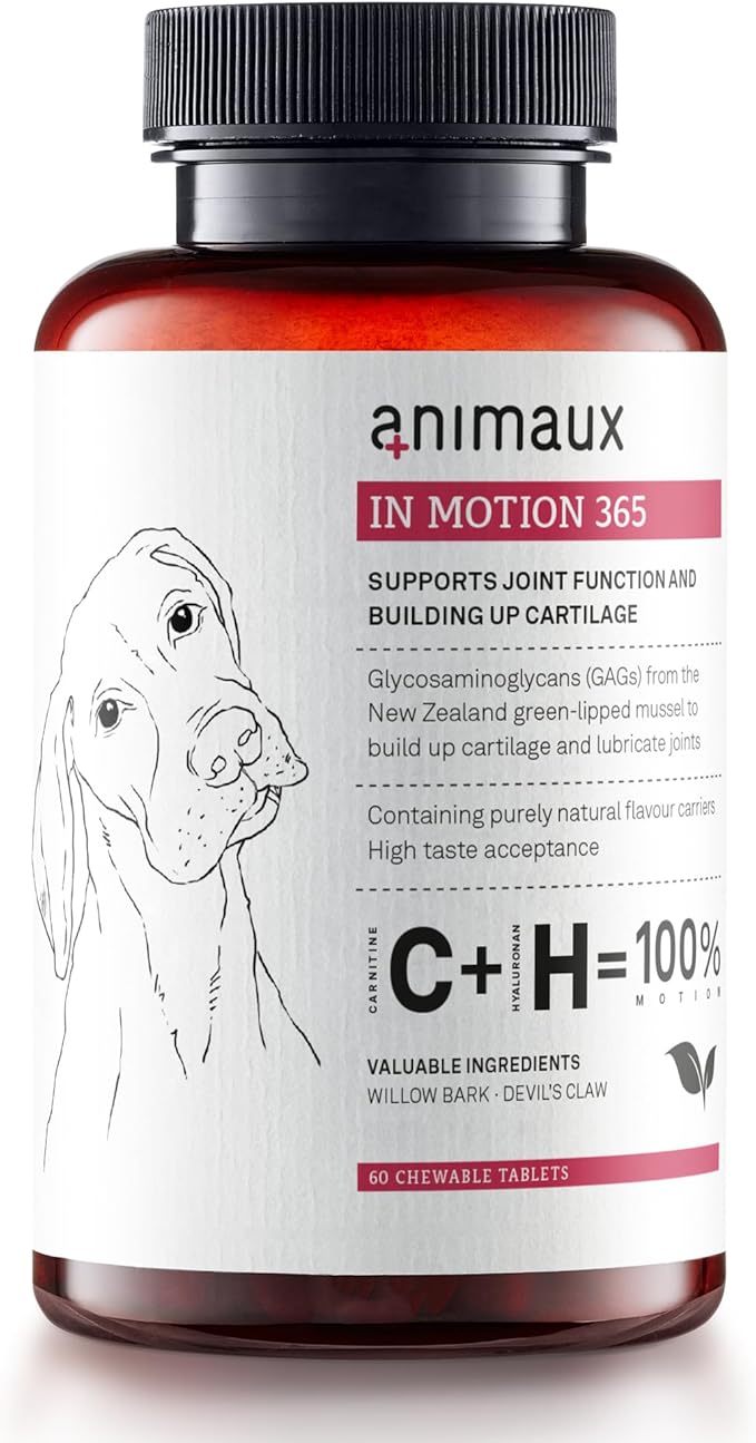 animaux – in Motion 365 for Dogs, Joints, Bones, Mobility, Ligaments and Tendons, Green-Lipped Mussel, Willow Bark and Devil’s Claw, Natural Pain Relief, 60 Chewable Tablets, 60 Days Supply-Mewly Pet