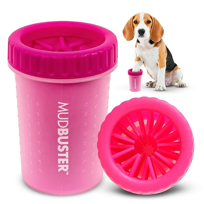 Dexas Pink Medium Dog Paw Cleaner, MudBuster - Premium Quality Pet Supplies and Dog Accessories for Dogs, Easy to Use, Mess Free, BPA Free, Patented Product-Mewly Pet