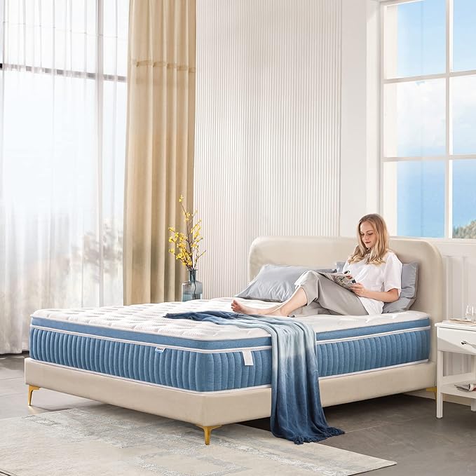 Rimensy Queen Mattress, 14 Inch Hybrid Mattresses in a Box, Individually Wrapped Pocket Coils Innerspring