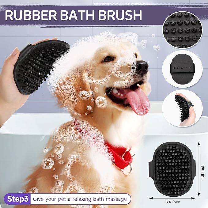 Dog Brush Kit – 3 PCS Grooming Set with Self-Cleaning Brush, Undercoat Rake & Pet Bath Brush. Great for Shedding, Tangles & Dirt Removal – Ideal for Long & Short Haired Dogs & Cats, Purple-Mewly Pet