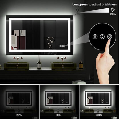 LOAAO 40X24 LED Bathroom Mirror with Lights, Anti-Fog, Dimmable, Backlit + Front Lit, Lighted Bathroom Vanity Mirror for Wall, Memory Function, Tempered Glass (Safe to Use)