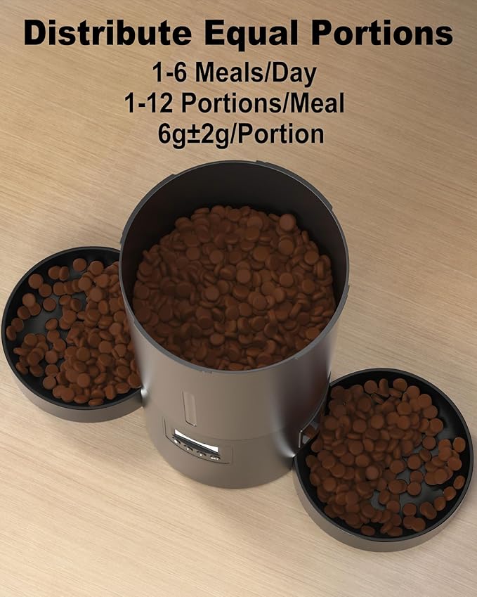 Dual Automatic Cat Feeder 2 Cats,6 Meals/Day,12 Portions/Meal,4.2L Dual Power Double Bowls Feeder,Dry Food Auto Pet Dispenser,10S Voice Record,Flexible Schedule Timer (Black,Basic Dual Bowls)-Mewly Pet