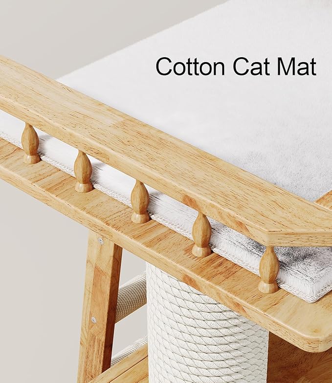 Modern Solid Wooden Cat Tree Tower, 25" Luxury Cats Trees Condo with Scratching Post, 2 Level Heavy Duty for Cat Tower Indoor Cats Adults, Natural Cats Tree House with Washable Cushions-Mewly Pet