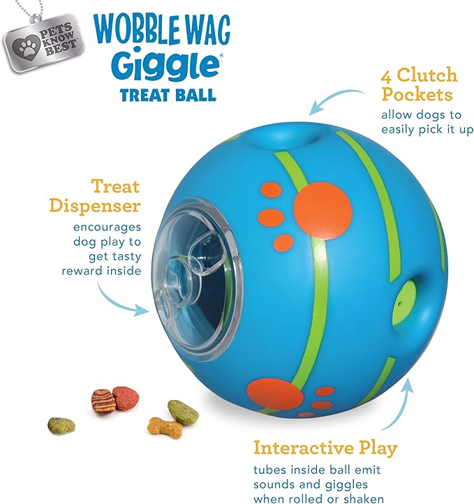 Wobble Wag Giggle Treat Ball- Interactive Dog Toy & Treat Dispenser, Fun Giggle Sounds When Rolled or Shaken, Great for Dogs Pets Know Best-Mewly Pet