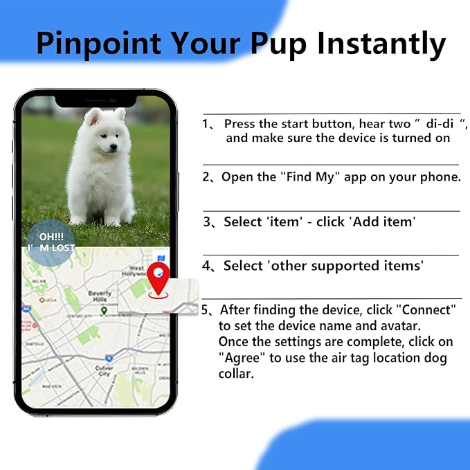 Air -Tag Dog Collar Waterproof Dog Air Tracker Chip for Apple Find My (iOS only) Reflective Strip Real Time Anti-Loss Tags Ultra-Durable GPS Pet Tracking Collar, Sky Blue M (12.4''-17.3'')-Mewly Pet