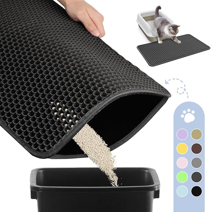 Cat Litter Mat - 23.2'' x 14.6'' Small Litter Trapping Mat, Easy to Clean Litter Box Mat, Waterproof, Urine-Proof, Non-Slip Kitty Litter Mats for Floor, Black-Mewly Pet