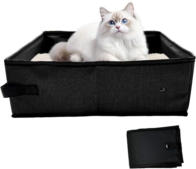 Portable Litter Box for Cats, Folding Cat Travel Litter Box Waterproof, 15.75 * 11.82 * 3.94 Inches, Traveling & Camping Cat Supplies-Mewly Pet