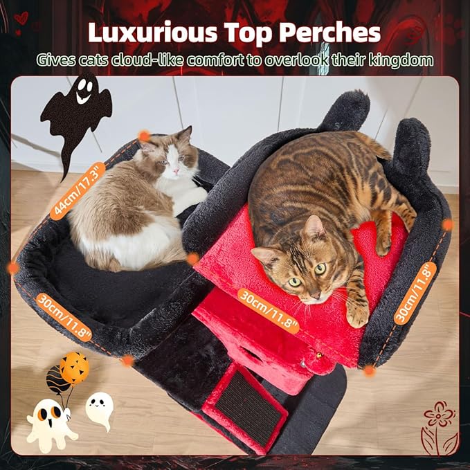 Taoqimiao Gothic Cat Tree 57.5-Inch, Cat Tower for Indoor Cats Large Adult, Extra Large Cat Condo, 8 Sisal Scratching Posts, Metal Frame Cozy Hammock, Durable Scratch Board, 2 Top Perches, MS026BR-Mewly Pet