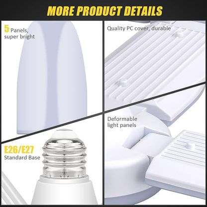 LED Garage Lights 4 Pack, 80W LED Shop Light with 4+1 Multi-Position Panels Deformable E26/E27 Ceiling Light, 6500k 8000LM Ceiling Led Daylight for Shop, Basement, Workshop, Attic, Barn