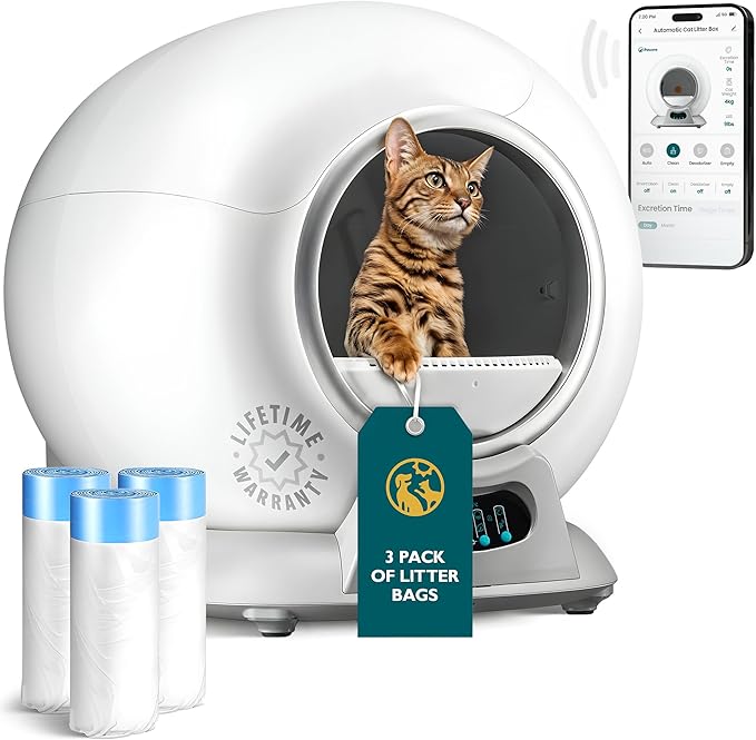 Self Cleaning Litter Box with Auto Safety Sensors for Multiple Cats - Automatic Cat Litter Box Self-Cleaning - Covered Odor Removal with APP Control - Compatible On All WiFi - Electric Robot-Mewly Pet