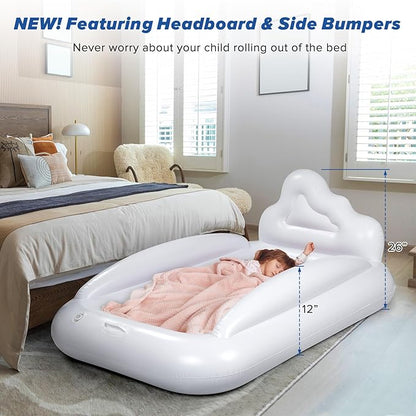 Inflatable Toddler Travel Bed, Reversible 2 Color Kids Air Mattress | Kids Blow up Mattress with Sides | Portable Toddler Bed for Travel, Sleepovers - Navy Blue & Grey