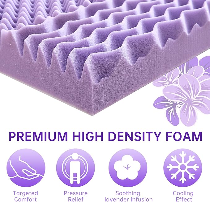 MUXHOMO 3.9 Inch 7-Zone Cal King Mattress Topper, Egg Crate Foam Mattress Topper Cal King Size for Back Pain, Lavender Cooling Gel Infused Bed Pad, CertiPUR-US and Oeko-TEX Certification (83"×71")
