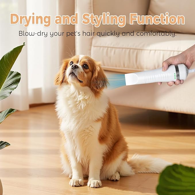 Cat Steam Brush with 600W High-Power Pet Dryer, Pet Spray Hair Removal Comb, 5 in 1 Cat & Dog Brush for Shedding, Includes Shampoo(Wired)-Mewly Pet