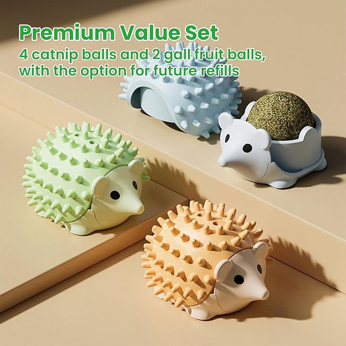 6 Pcs Catnip Ball Toys with Rubbing Shell, Lickable Roller Catnip Toys for Cats Chew, Edible and Refillable Kitten Toys, Teeth Cleaning Dental Indoor Cat Treats Toys, 3 Shells 6 Balls-Mewly Pet