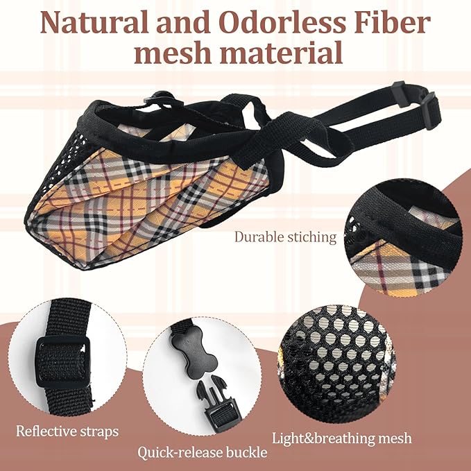 Dog Muzzle for Small Large Dogs - Soft Nylon Basket Muzzle with Adjustable Strap, Breathable Mesh Design Prevents Biting Chewing Licking Eating - Ideal for Training, Grooming & Vet Visits (Yellow, S)-Mewly Pet