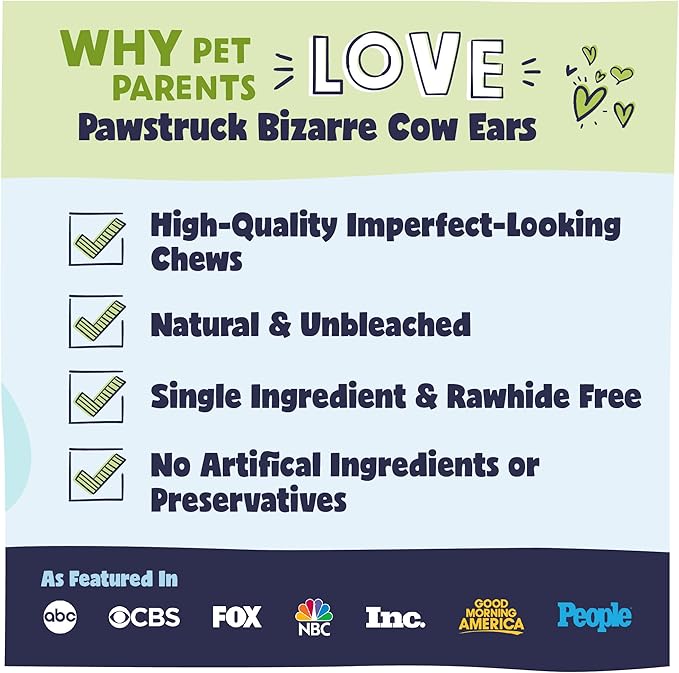Pawstruck Natural Bizarre Cow Ears Bargain Bag – Rawhide-Free, Highly Digestible, Low Calorie & Long-Lasting Chew Treat for All Breeds – 1.5 lb Bag-Mewly Pet