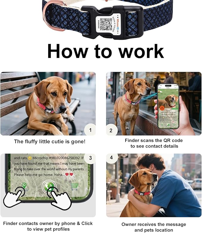 Dog Collar with Waterproof AirTag Holder & Anti-Lost QR Code, Cute Bling Warpping Adjustable Width for Small Medium Large Pet (Blue, M)-Mewly Pet
