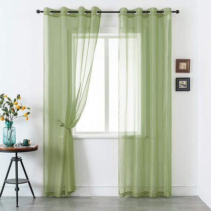 DUALIFE Sage Green Sheer Curtains 96 Inch Length for Living Room 2 Panels Set Grommet Curtain-Light Filttering Drapes St Patric Day Curtains 52x96 Inches Long (Light Green)