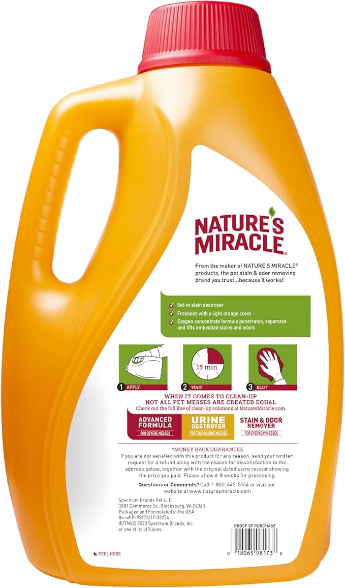 Nature’s Miracle Set-In Stain Destroyer, 1 Gallon, For Cat Messes, Oxy Formula With Orange Scent-Mewly Pet