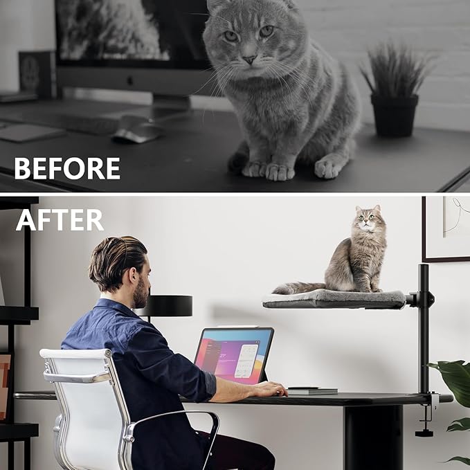 Cat Desk Bed - Perfect Cat Hammock for Your Desk Perch Adjustable Steel Frame Soft Fabric Removable Washable 16 inch Unique and Modern cat Furniture-Mewly Pet