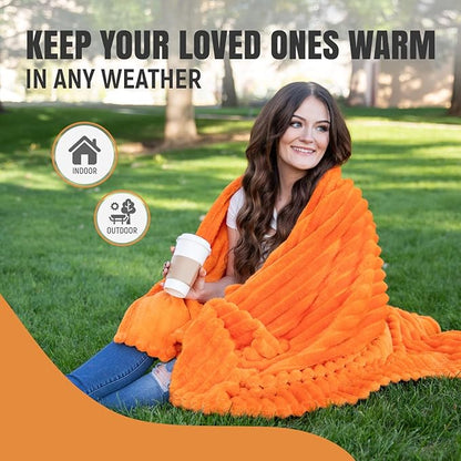 GO Premium Plush Soft Throw Blanket for Couch - Orange Fleece Blanket for Living Room, Bedroom, Home Decor - Small Couch Blanket for Men, Women (50x60 Inches)