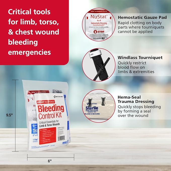 First Aid Only 91134 Critical Essentials Bleeding Control Kit for Limb & Torso Wounds, 8 Pieces-Mewly Pet