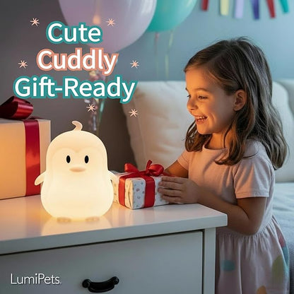Lumipets Remote Control Silicone Night Light for Kids - Penguin Design with 9 Soft Colors & Sleep Timer - Rechargeable, Battery-Operated Lamp for Bedroom | Baby Nursery, Toddler, Girls, Boys