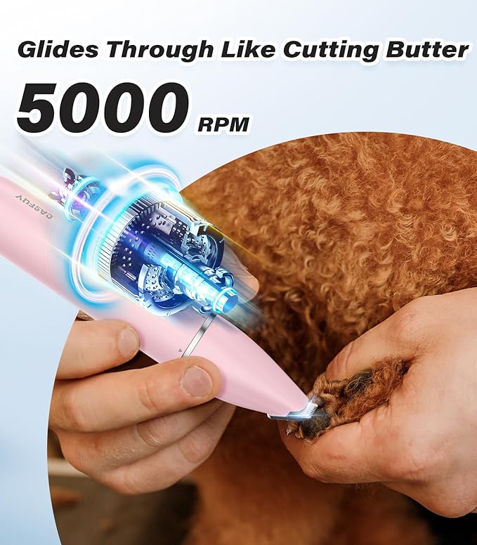 Casfuy Cordless Dog Paw Trimmer - Low Noise Small Dog Clippers with Double Blades USB Rechargeable Grooming Clipper for Dogs Cats and Small Pets for Trimming Hair Around Paws, Eyes, Ears, Face, Rump-Mewly Pet
