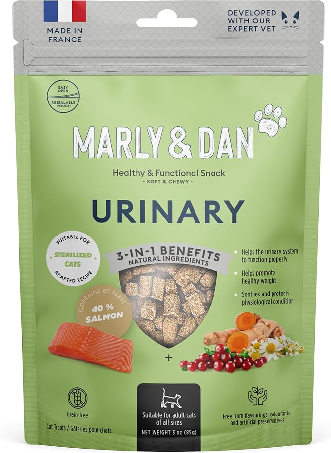 Marly & Dan Salmon Treats for Cats with Brewers Yeast & Green Tea, Urinary Recipe, 3oz Bag-Mewly Pet