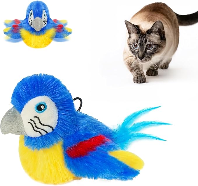 Vannon Cat Toys Flapping Bird(Cannot Fly), Rechargeable Touch Activated Kitten Toy Interactive Cat Exercise Toys with Catnip and Feather for Indoor Cat - Bule-Mewly Pet
