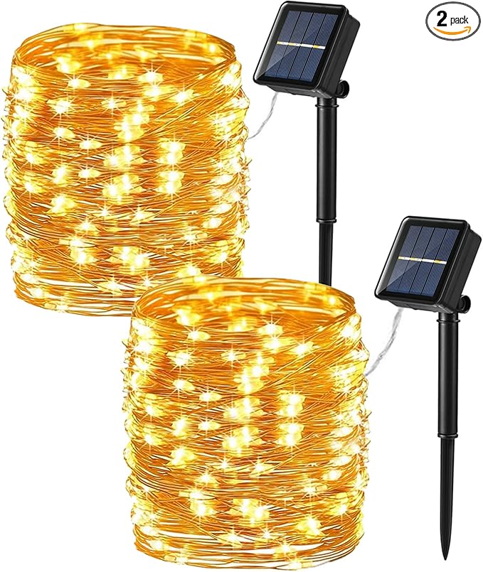 Brizled 2 Pack Solar String Lights, Total 132FT 400 LED Outdoor Solar Fairy Lights, 8 Modes Solar Twinkle Lights, Waterproof Mini LED Solar String Lights for Christmas Garden Party Decor, Warm White