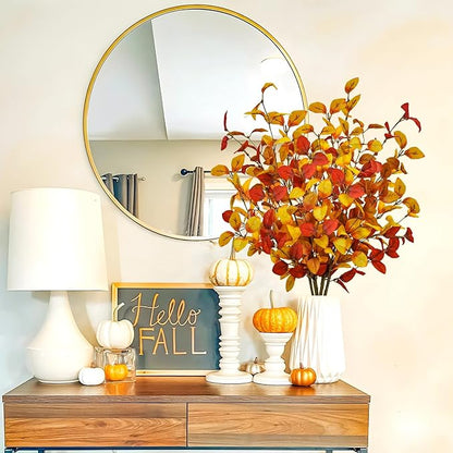4pcs Artificial Fall Eucalyptus Leaves Stems, 27" Fall Flowers Eucalyptus Leaves Branches Faux Fall Leaf Spray Fall Decorations for Home Floral Arrangement Autumn Table Centerpiece