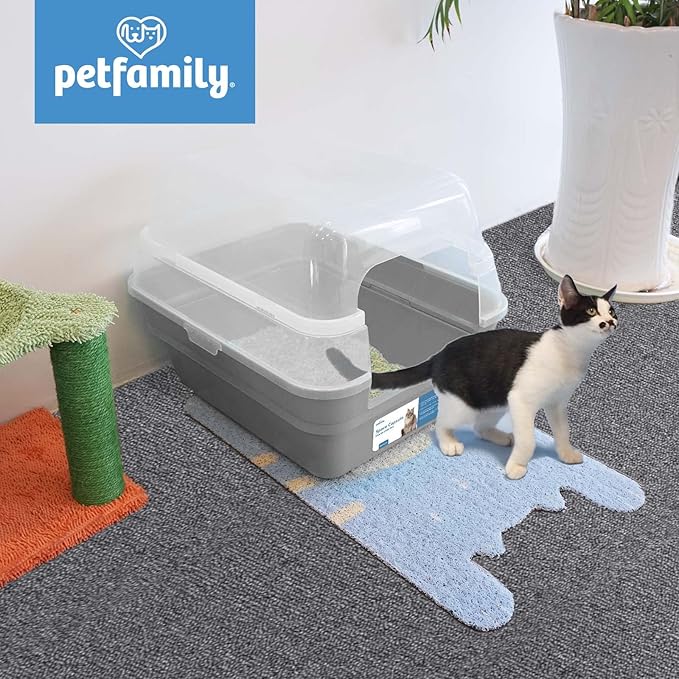 Petfamily Cat Litter Box, Large Foldable Jumbo Hooded with Transparent Lid,Grey-Mewly Pet