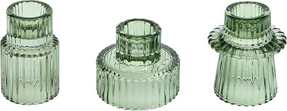 Vixdonos Taper Glass Candlestick Holders Tealight Candle Holders for Table Centerpieces, Wedding Decor and Dinner Party (3 Pcs, Green)