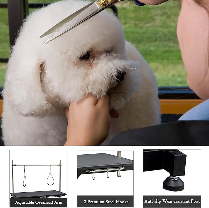 Electric Pet Grooming Table for Large Dogs - Professional Heavy Duty Height Adjustable Pet Grooming Station with Anti Slip Tabletop, Two Nooses & Tool Organizer, Maximum Capacity Up to 250 lbs Black-Mewly Pet