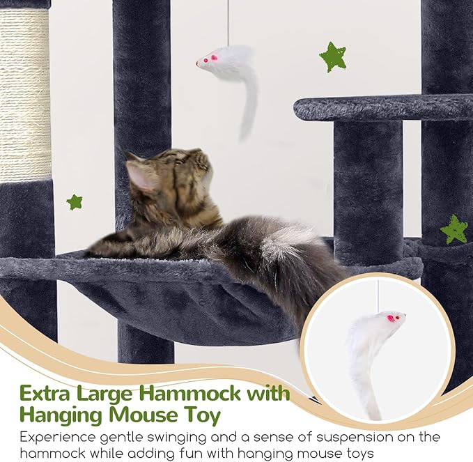 Globlazer Heavy Duty Cat Tree, 70 inch Sturdy Cat Tree for Indoor Cats Extra Large Cat Tower with Scratching Post, Hammock, Cat Condo for Adult Cats Kittens, F70 Pro, Dark Grey-Mewly Pet
