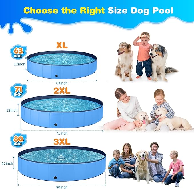 Jecoo Dog Pool for Large Dogs Kiddie Pool Hard Plastic Foldable Dog Bathing Tub Portable Outside Kids Swimming for Pets and Dogs Outdoor Backyard-Mewly Pet