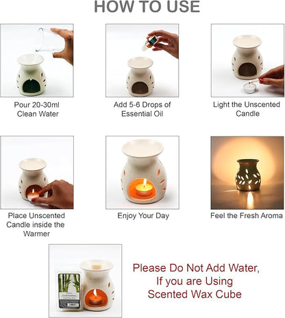 Hosley Elegant Ceramic Oil Warmers with Leaf Pattern and Speckle Design 4.5 Inches High Tealight Compatible for Aromatherapy and Home Decor Set of 3