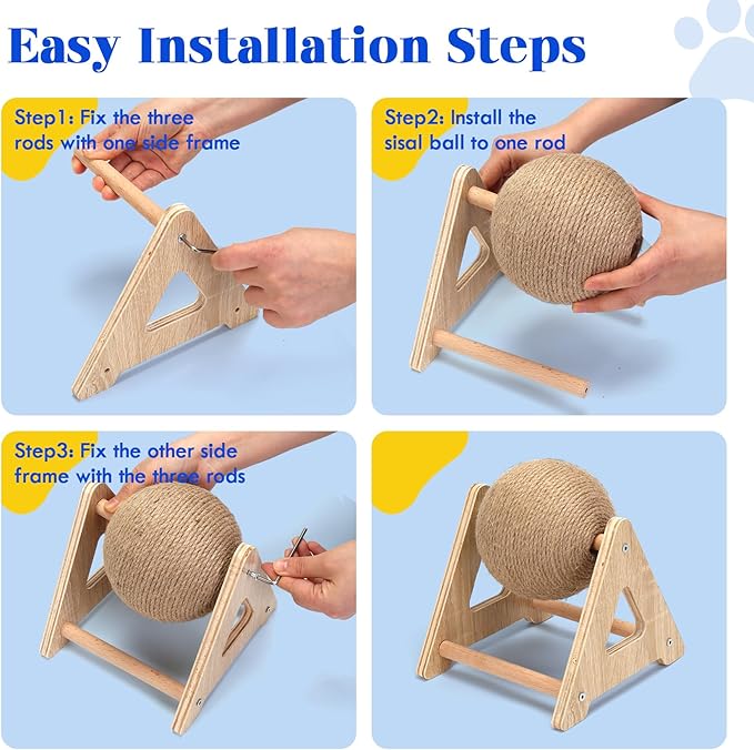 Outamateur Cat Scratching Ball Toy, Sisal Scratching Ball with Stable Stand, Interactive Cat Exercise Toy for Interactive Play and Exercise-Mewly Pet