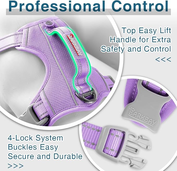 BARKBAY Dog Harness No Pull with ID Tag Pocket - Heavy Duty, Reflective, Easy Control for Large Dogs(Violet Purple,M)-Mewly Pet