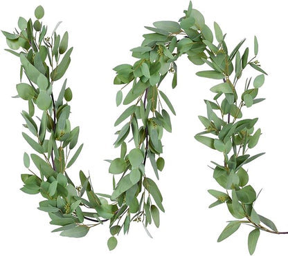 DearHouse 5.5ft Seeded Eucalyptus Garland, Artificial Vines Faux Eucalyptus Leaves Table Garland Artificial Greenery Wedding Backdrop Arch Wall Decor