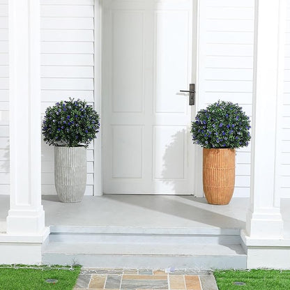 Yunlly Set of 2 Artificial Boxwood Topiary Ball Tree Fake Bushes Shrubs Outdoor Faux Plant with Ground Spike Flowers UV Resistance Greenery for Front Porch Garden Patio Indoor(Purple,27x18inch)