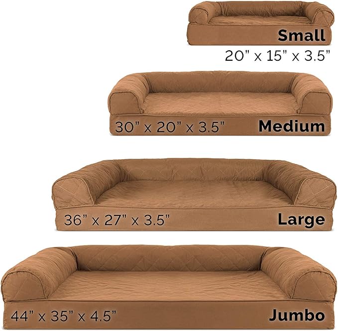 Furhaven Orthopedic Dog Bed for Large Dogs w/ Removable Bolsters & Washable Cover, For Dogs Up to 95 lbs - Quilted Sofa - Toasted Brown, Jumbo/XL-Mewly Pet