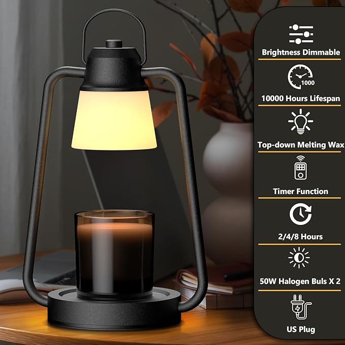 MAOYUE Candle Warmer Lamp with Timer and Dimmer for Jar Candles - Electric Wax Melt Warmer, Vintage Black Decor Lamp, Perfect Housewarming & Birthday Gift for Women, Mom | Upgraded